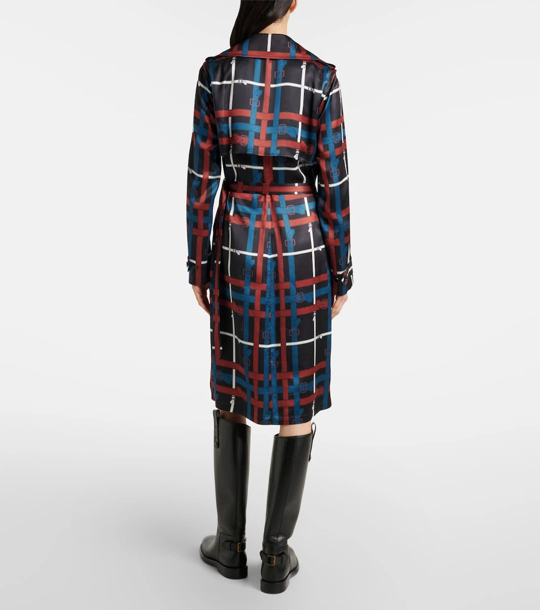 Burberry - فستان كريب بتصميم لفّ منقوش بحزام