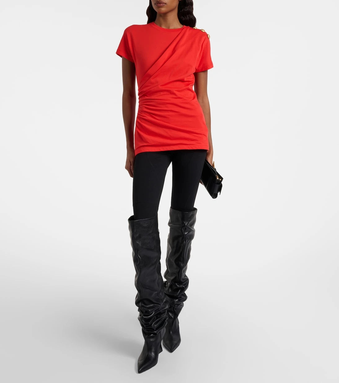 Balmain - Draped cotton jersey T-shirt