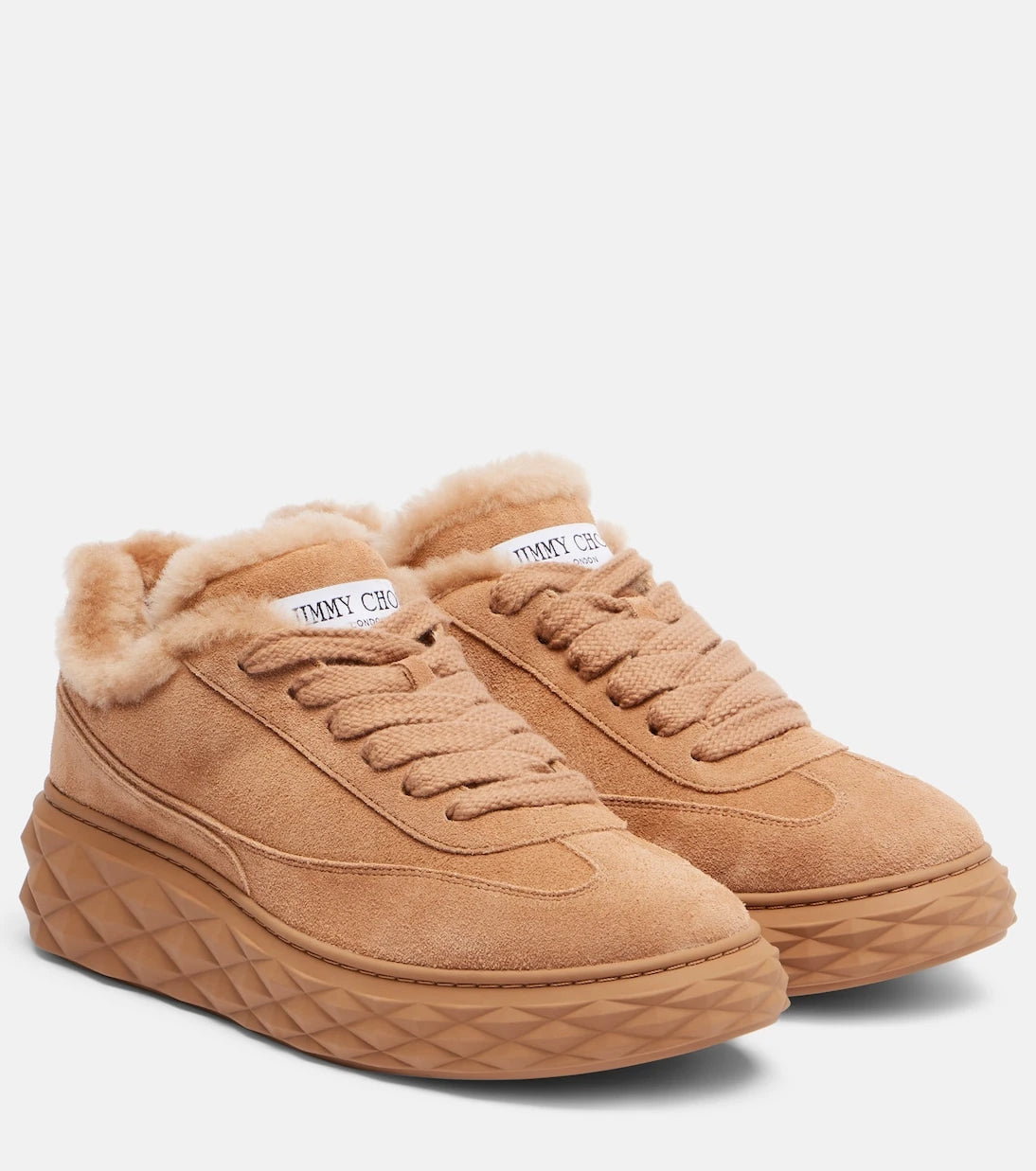 Jimmy Choo - Diamond Maxi shearling-trimmed suede sneakers