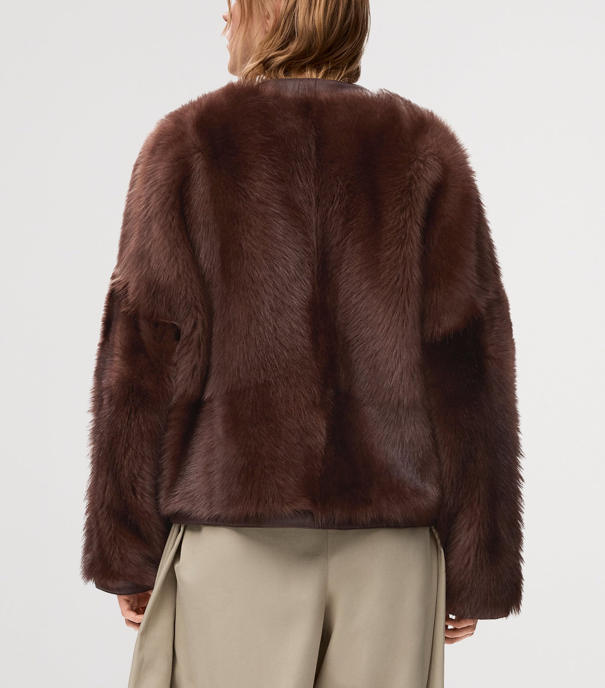 LOEWE Brown Leather Fur-Covered Cardigan