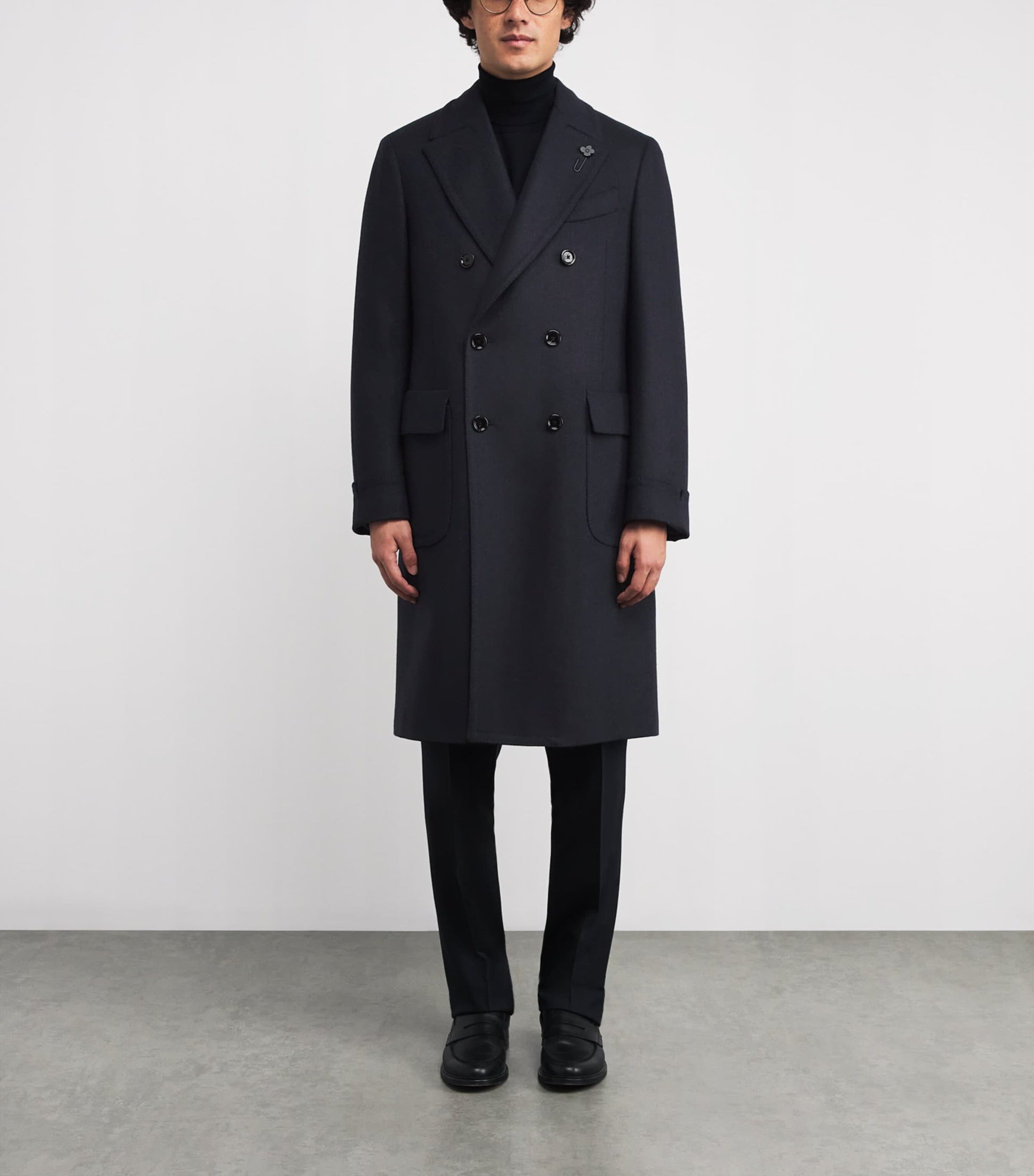 Lardini Navy Wool-Cashmere Double-Breasted Overcoat