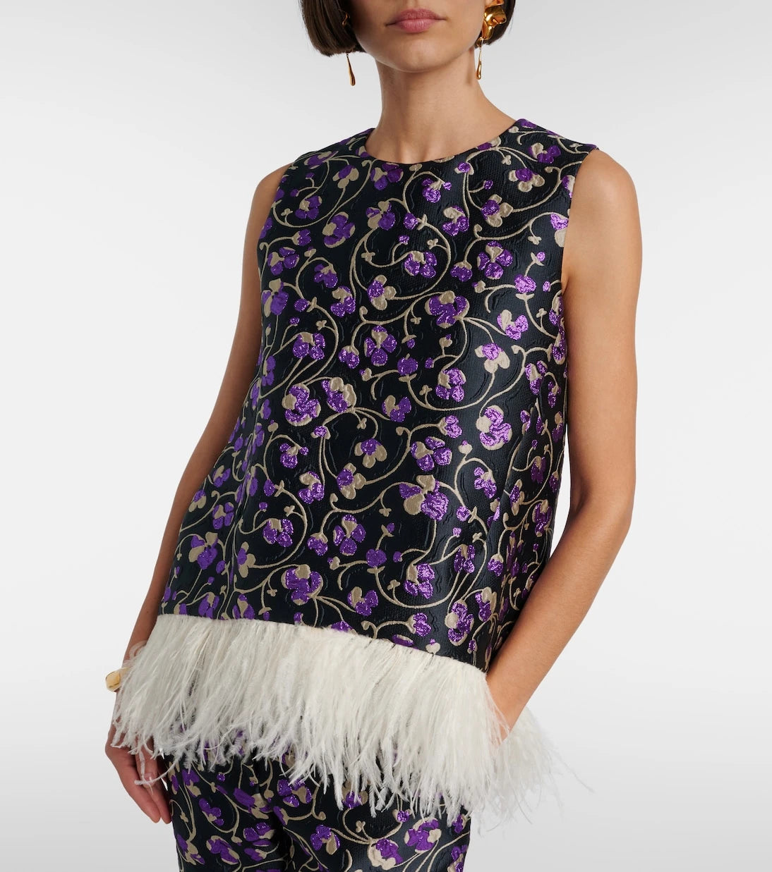 La DoubleJ - La Scala feather-trimmed jacquard top