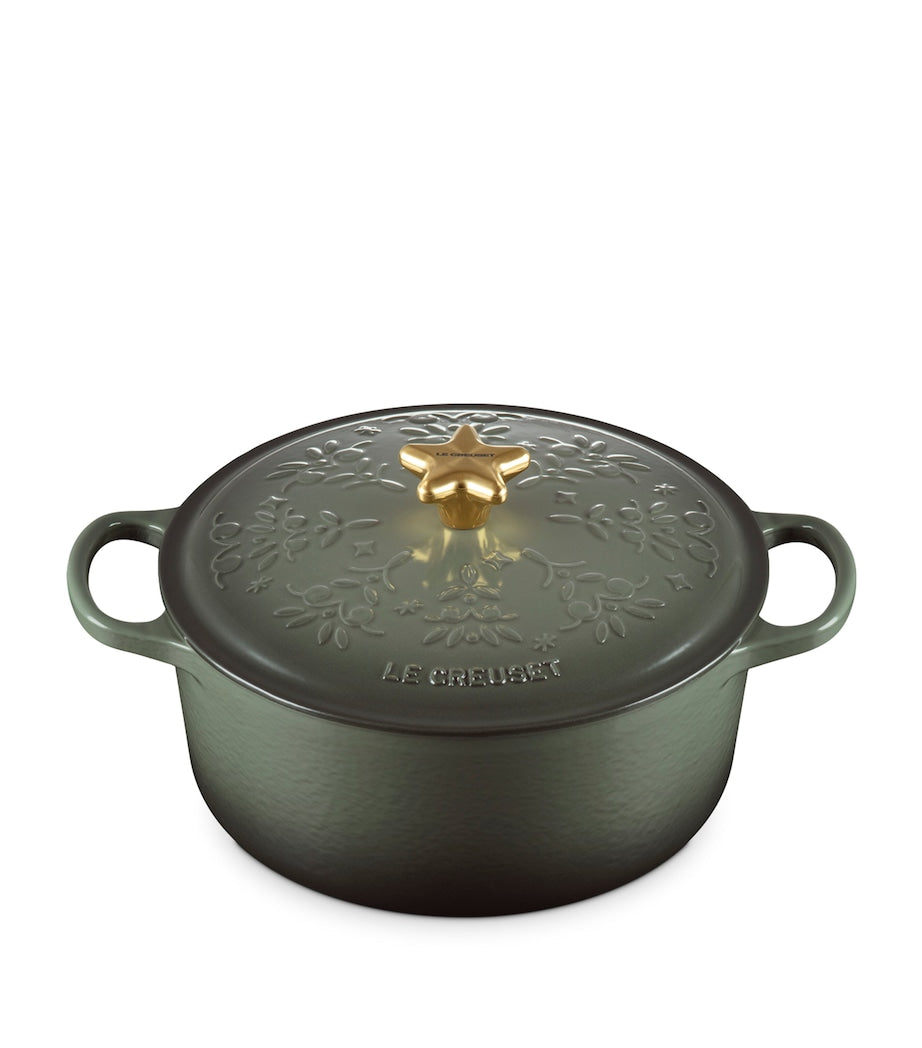 Cast Iron Christmas Round Casserole Dish (24 cm)