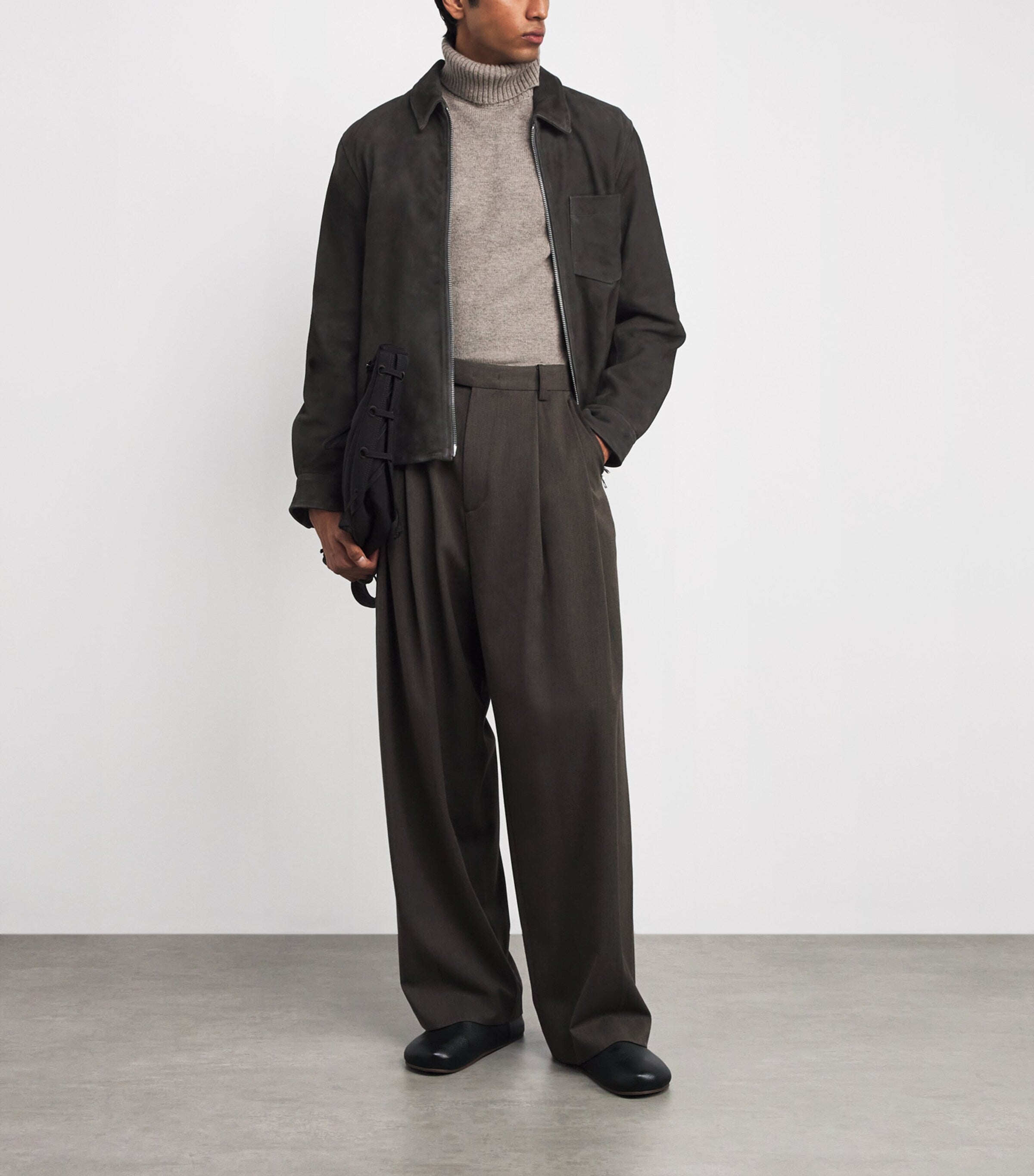 Officine Generale Black Suede Zip Overshirt