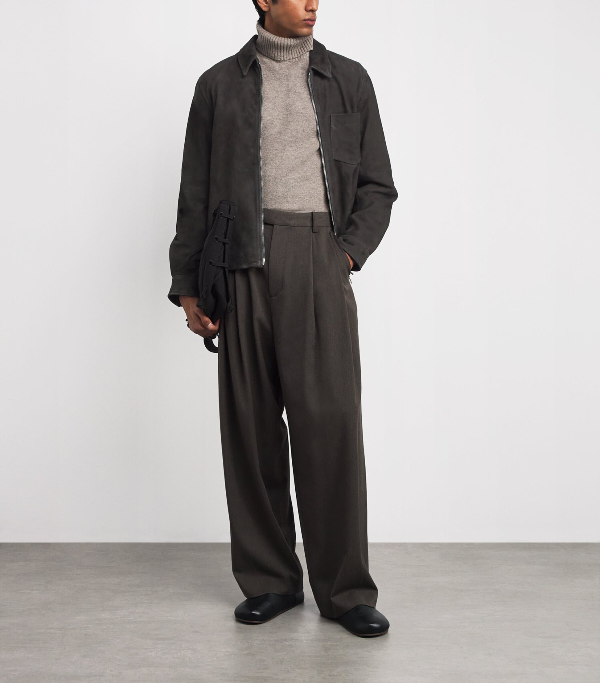 Officine Generale Black Suede Zip Overshirt