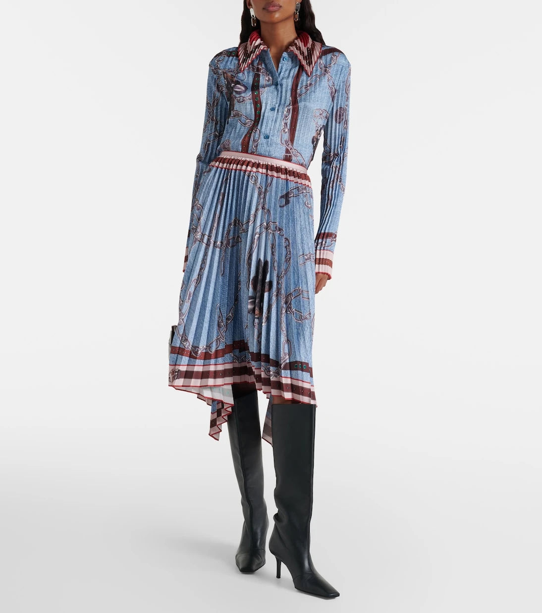 Acne Studios - قميص بطيات مطبوعة بنقشة خداع بصري