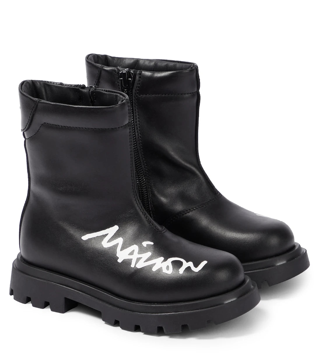 MM6 Maison Margiela Kids - حذاء جلد برقبة طويلة بشعار العلامة