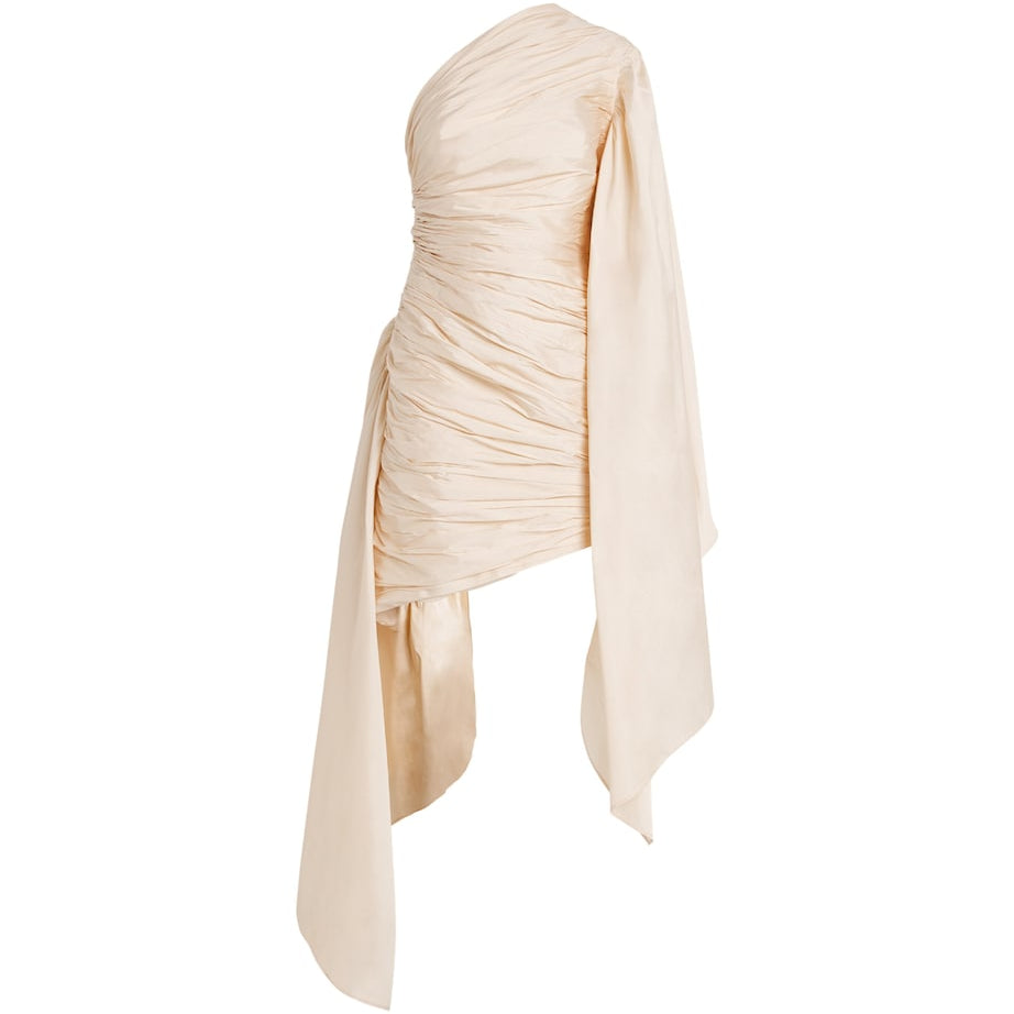 Sandra Mansour Nude Ruched Ethereal Edge Mini Dress