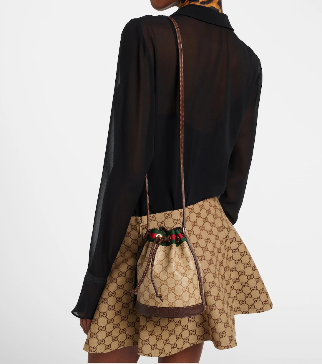 Gucci - Web Stripe Mini GG canvas bucket bag