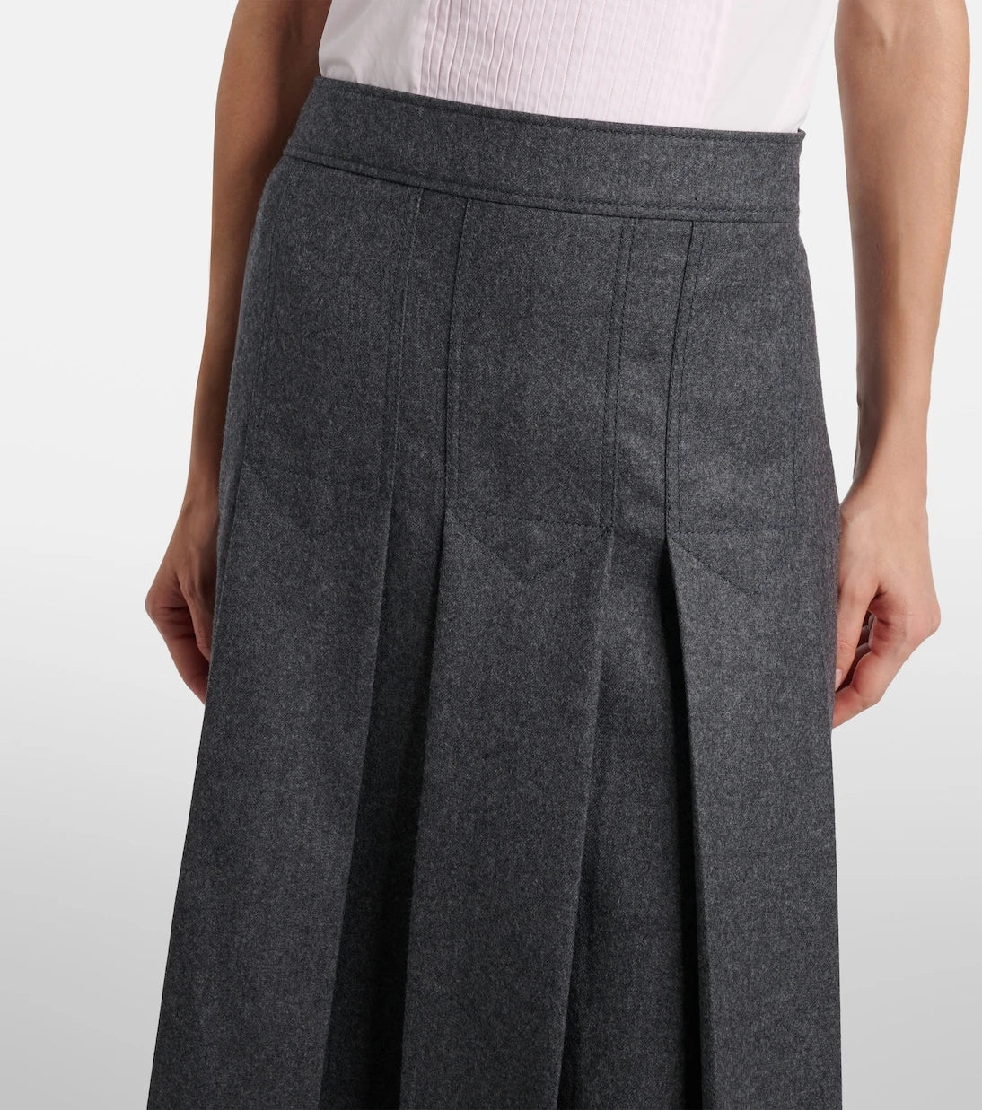 Prada - Pleated virgin wool flannel midi skirt