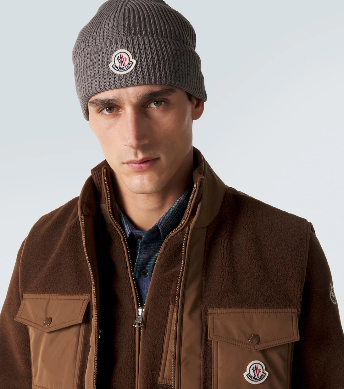 Moncler - قبعة بيني من القطن المحبوك والمضلع طراز Archivio