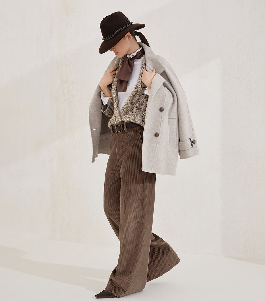 Brunello Cucinelli Beige Virgin Wool-Cashmere Pea Coat