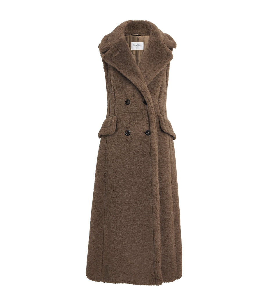 Max Mara Brown Alpaca-Wool-Silk Sleeveless Coat