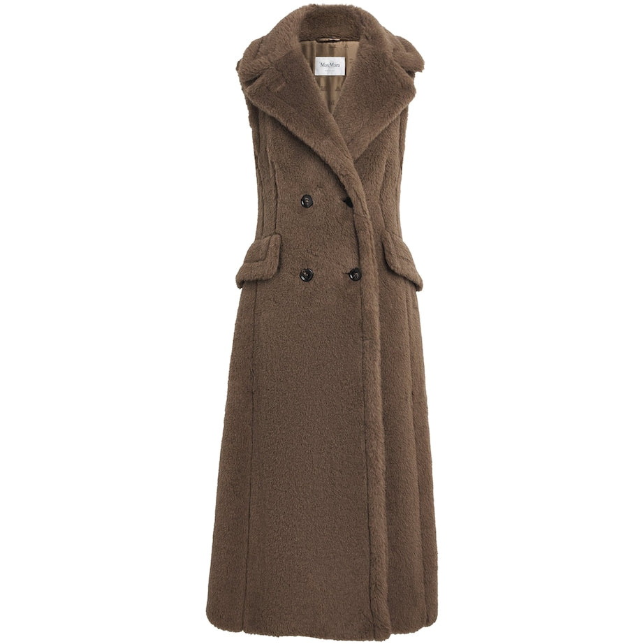 Max Mara Brown Alpaca-Wool-Silk Sleeveless Coat