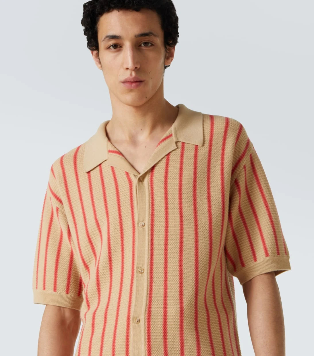 King & Tuckfield - Striped knitted wool bowling shirt