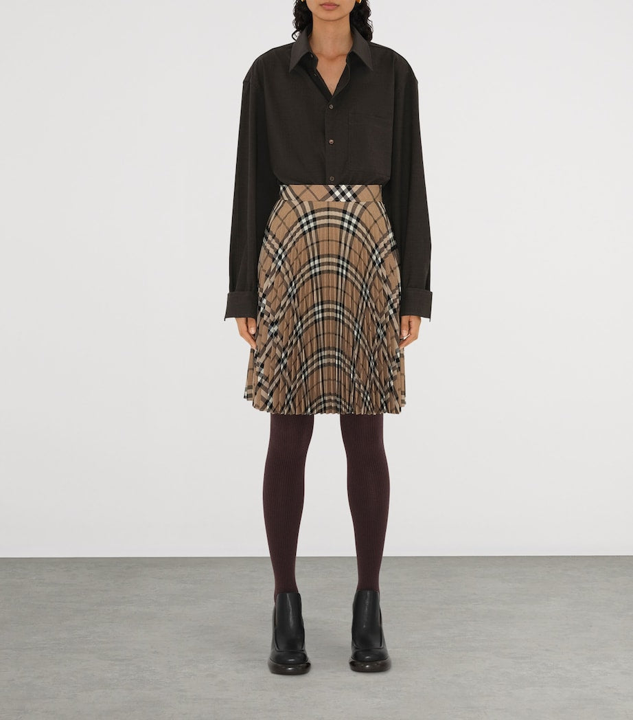 Burberry Beige Check Pleated Mini Skirt
