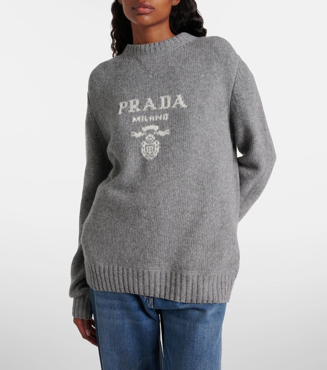 Prada - Logo intarsia wool and cashmere sweater