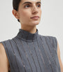 Brunello Cucinelli Grey Cotton Sequin-Stripe Sleeveless Top