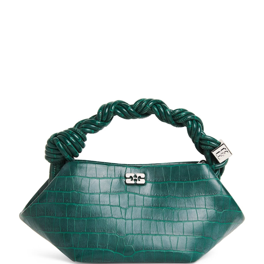 GANNI Green Mini Croc-Embossed Bou Top-Handle Bag