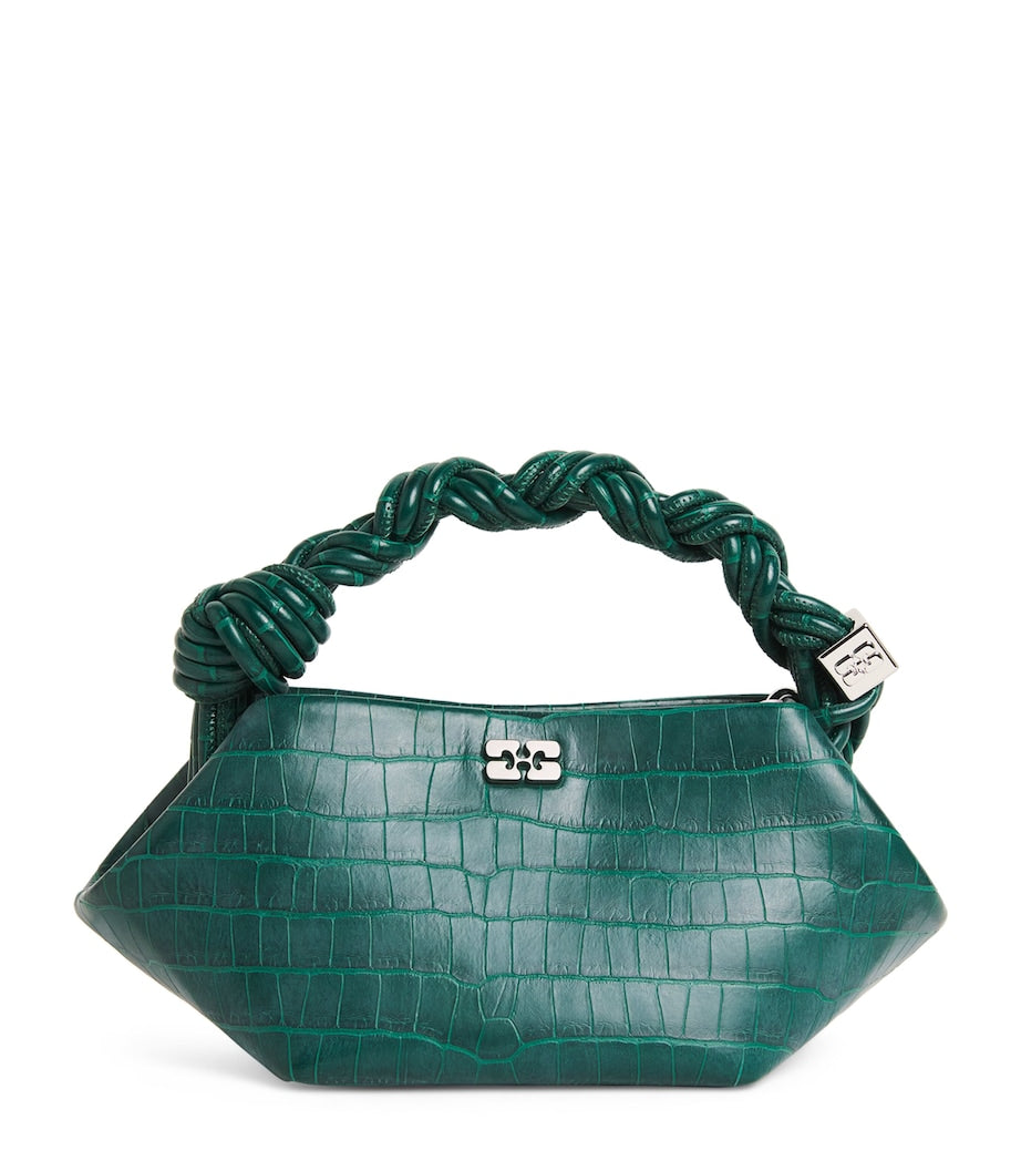GANNI Green Mini Croc-Embossed Bou Top-Handle Bag