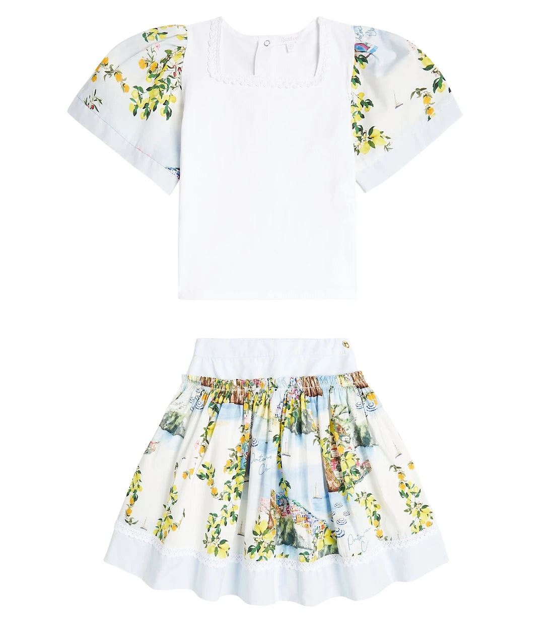 Patachou - Printed cotton-blend top and skirt set
