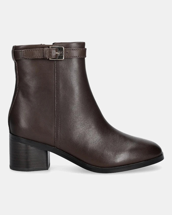 Tommy Hilfiger TH Buckle Riding Mid Heel Bootie Deri Bot