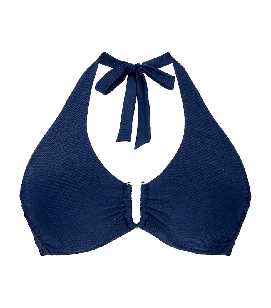 Heidi Klein Navy Textured Halterneck Bikini Top