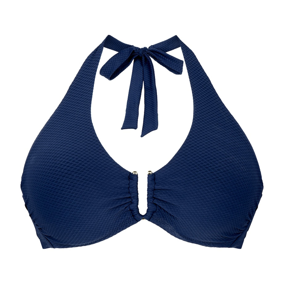 Heidi Klein Navy Textured Halterneck Bikini Top