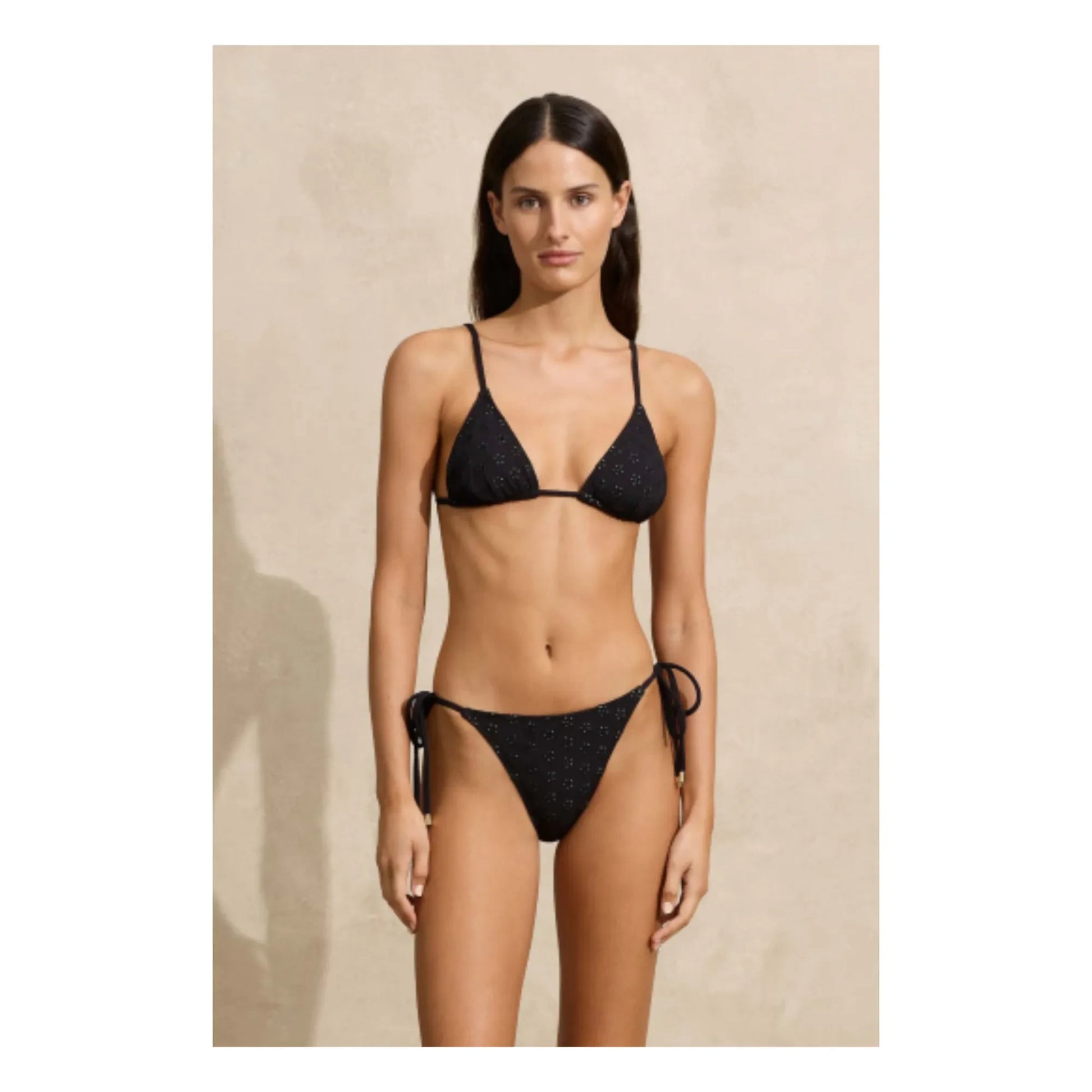 Peony - Embroidered Thong Swimsuit Top | Black