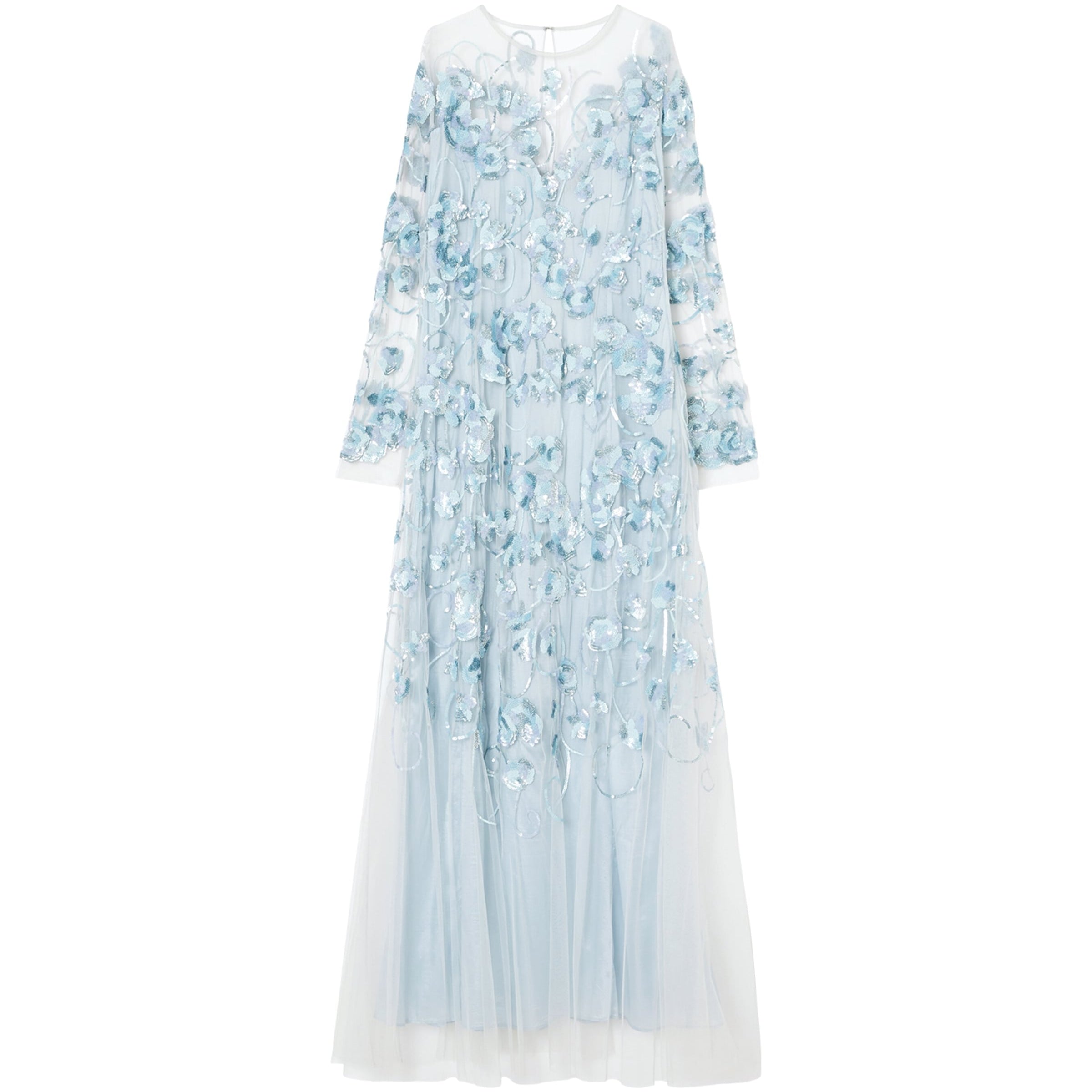 Blue Sequin-Embellished Mesh Dress