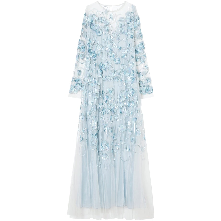 Marina Rinaldi Blue Sequin-Embellished Mesh Dress