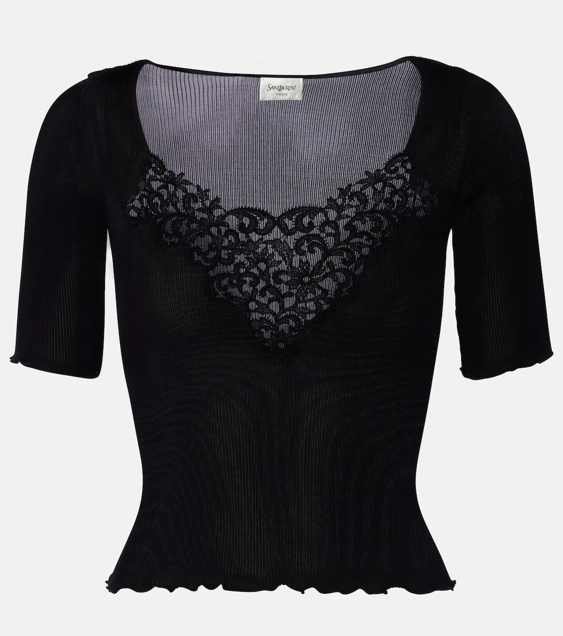 Saint Laurent - Lace-trimmed ribbed-knit silk top