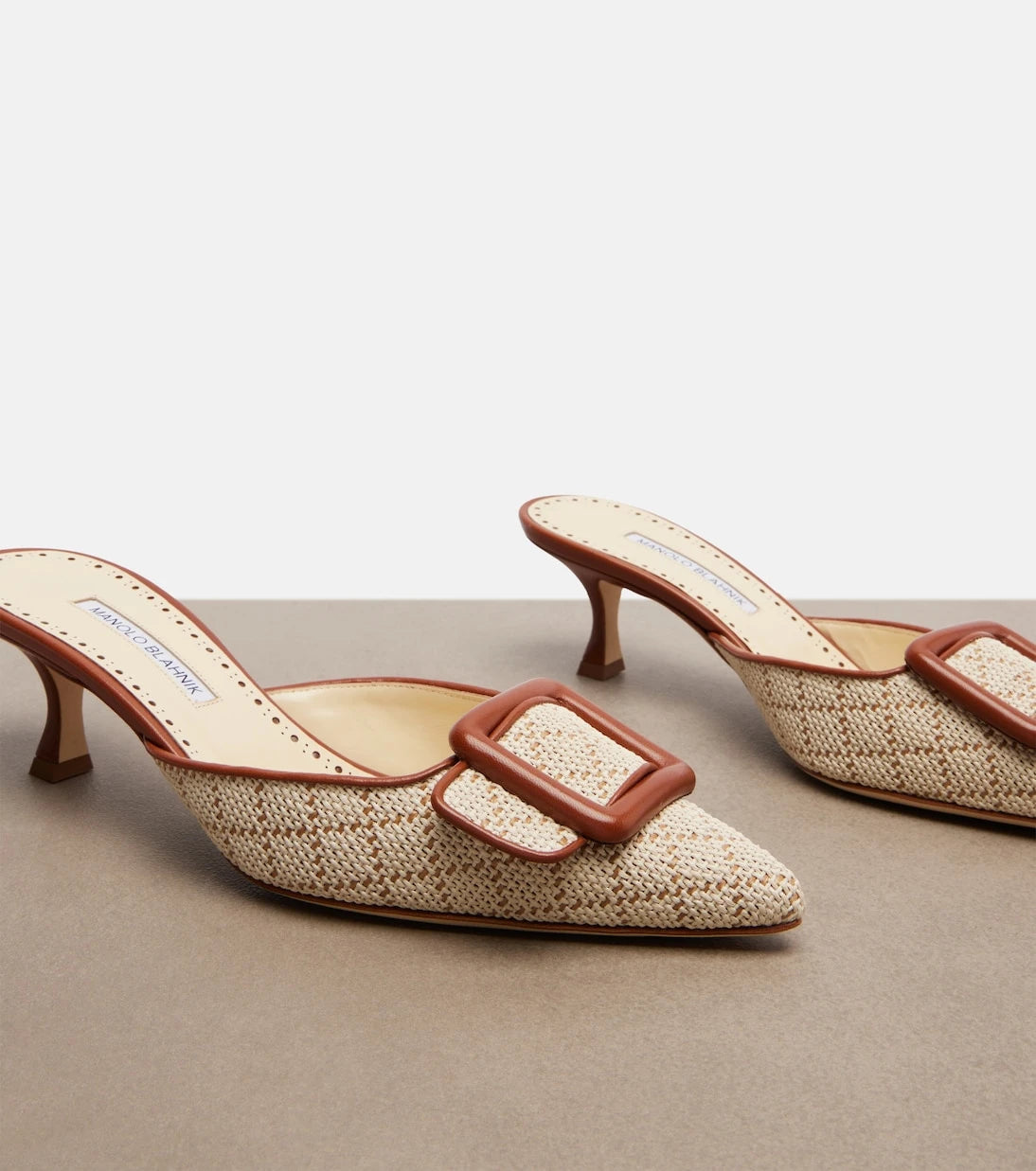 Manolo Blahnik - Maysale leather-trimmed mules