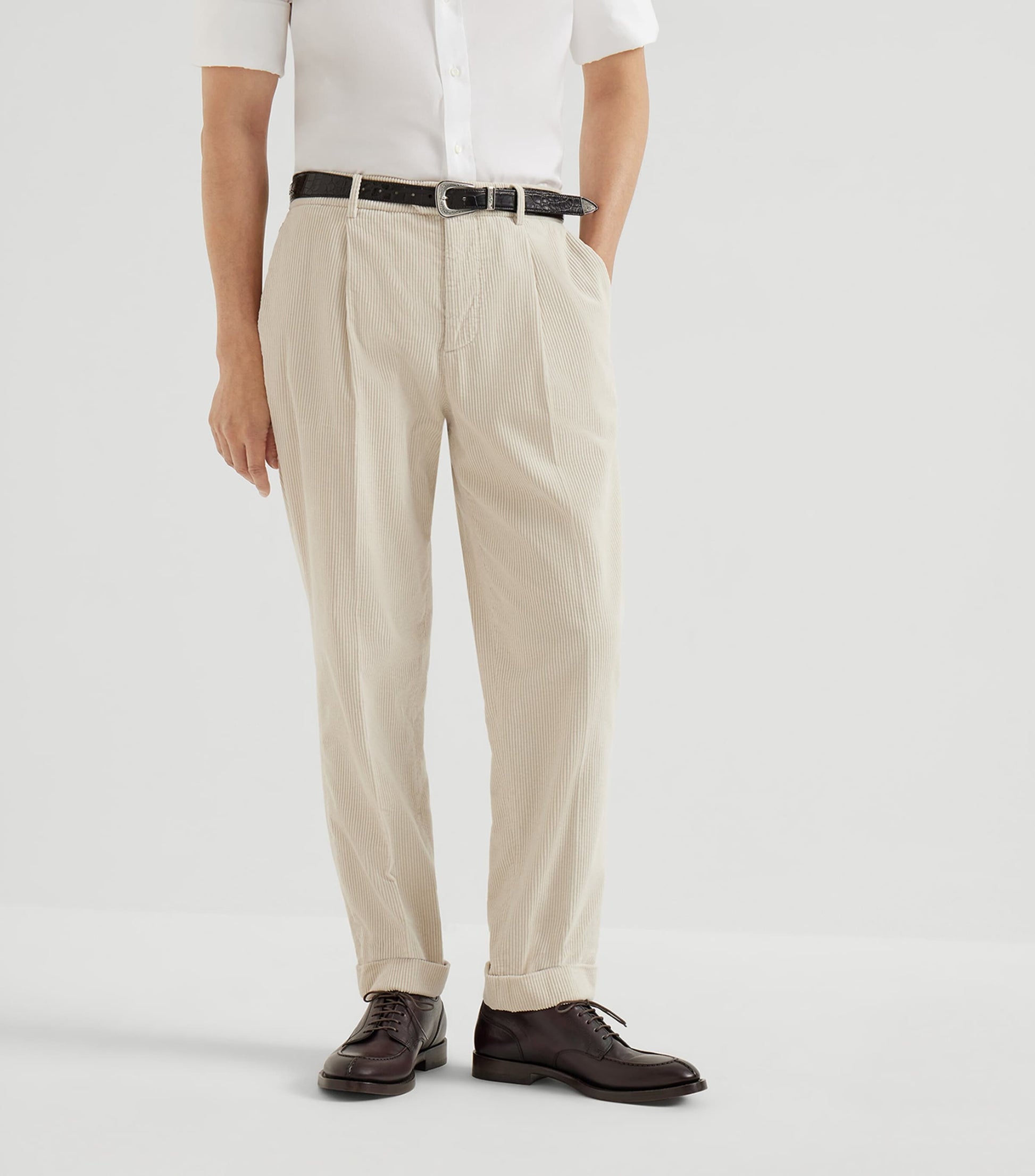 Cotton Corduroy Pleated Trousers