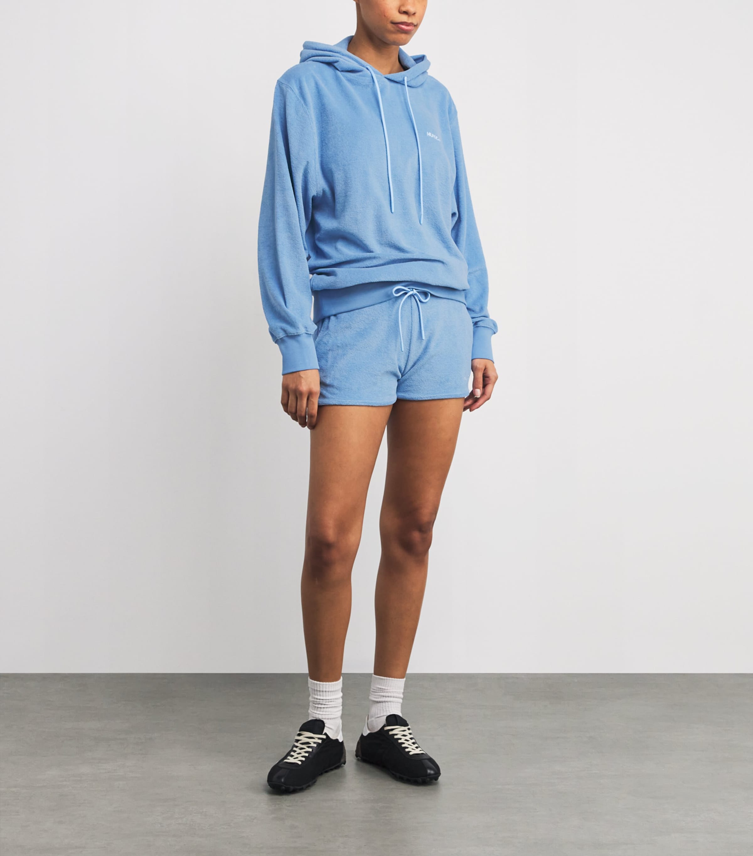 Hunza G Blue Cotton Terry Towelling Hoodie