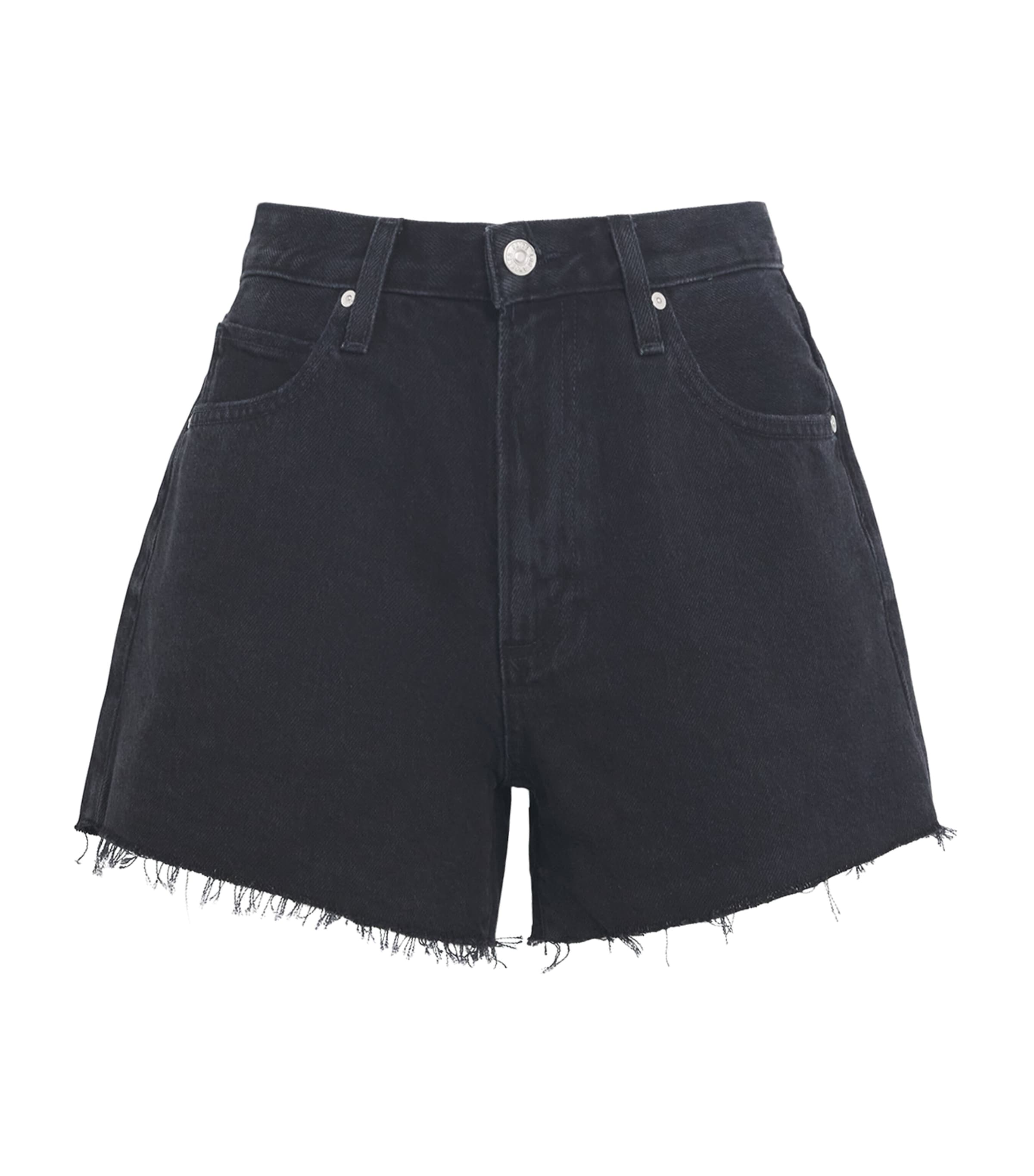 PAIGE Black Raw-Hem Archie Denim Shorts