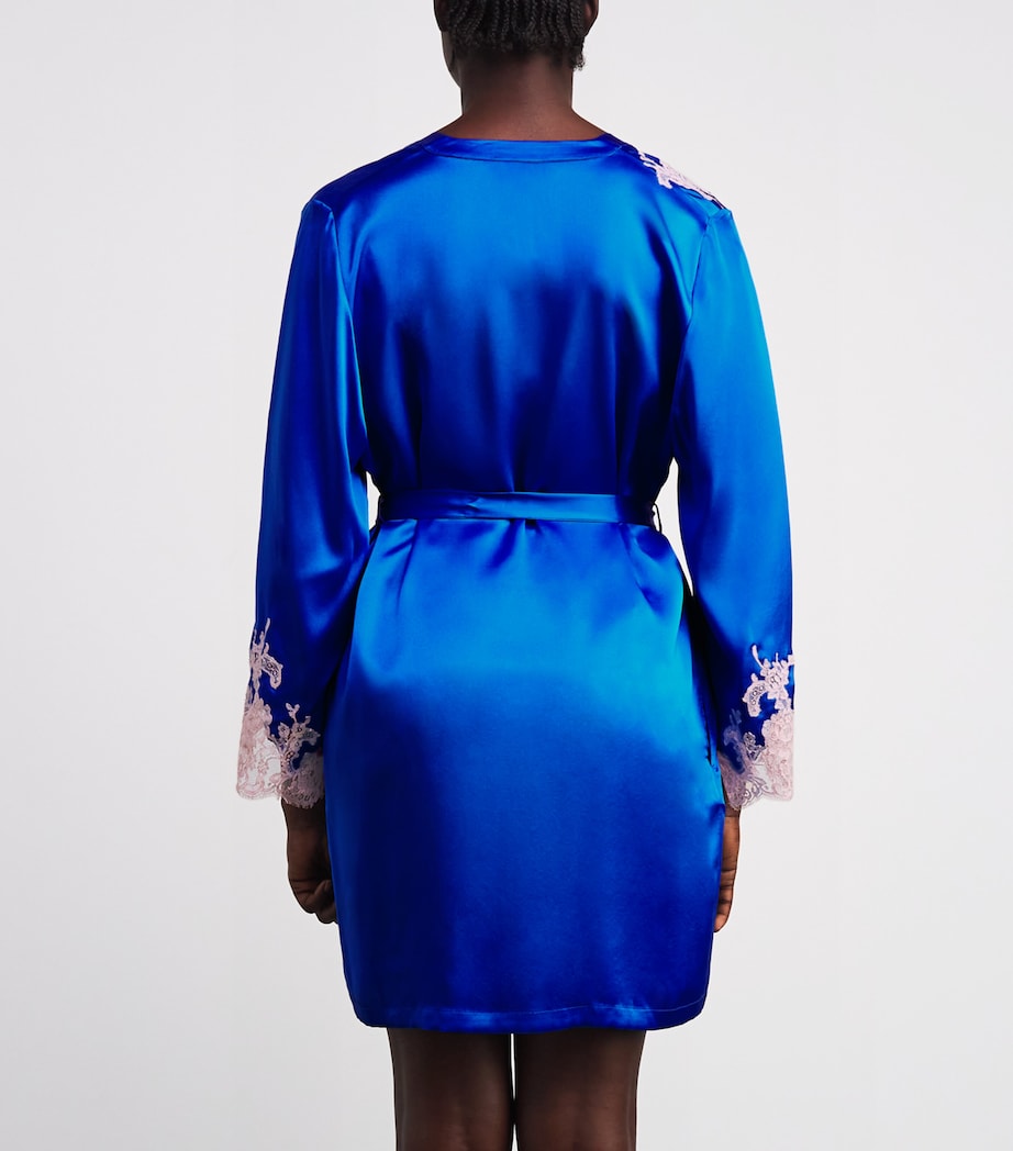 Blue Silk Lace-Trim Bénédicte Short Robe