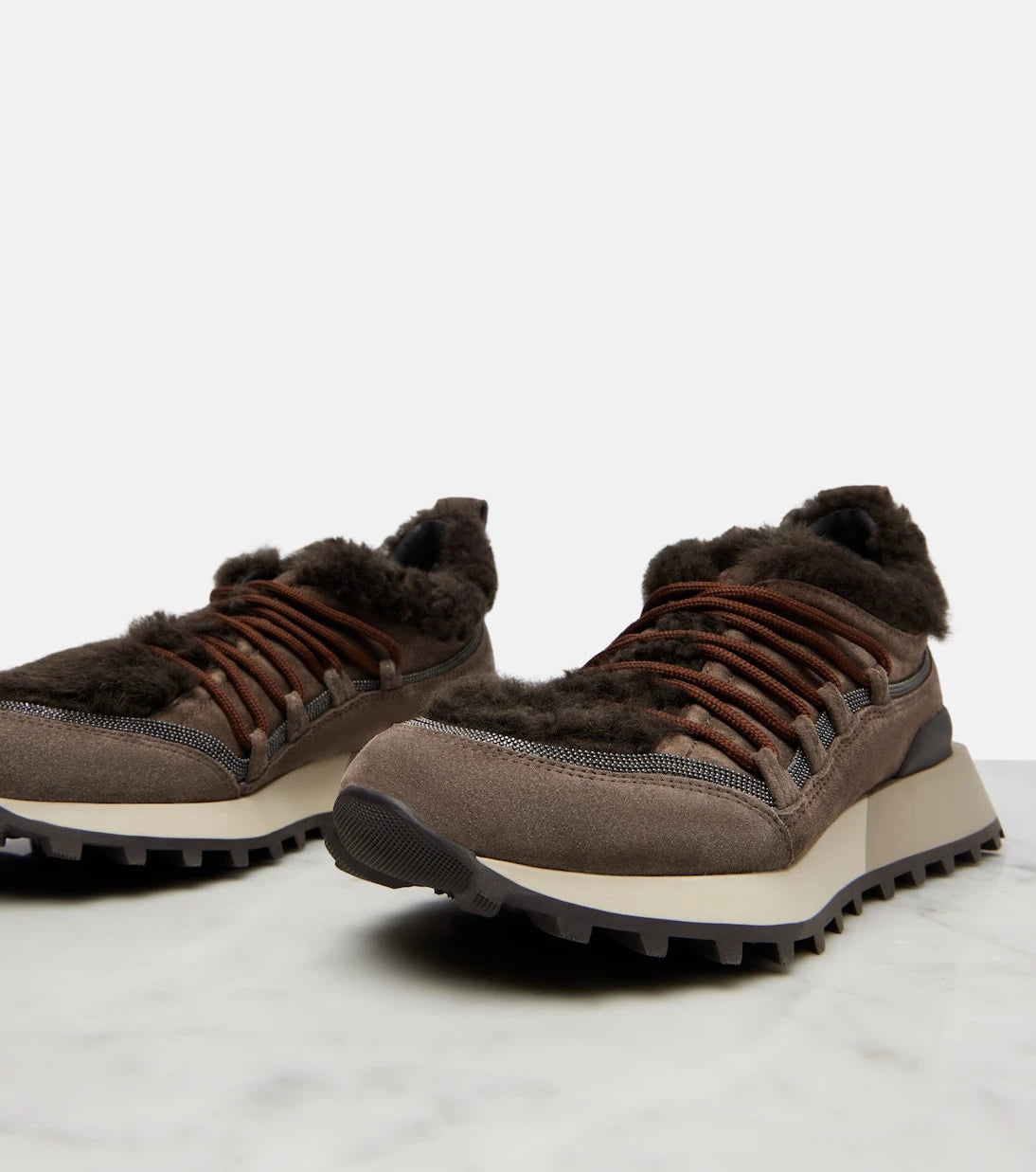 Brunello Cucinelli - Shearling-lined suede low-top sneakers