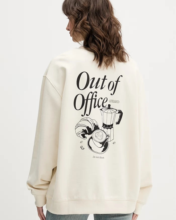 HUGO Mavi pamuklu kadın oversize sweatshirt Classic Crew_B_3