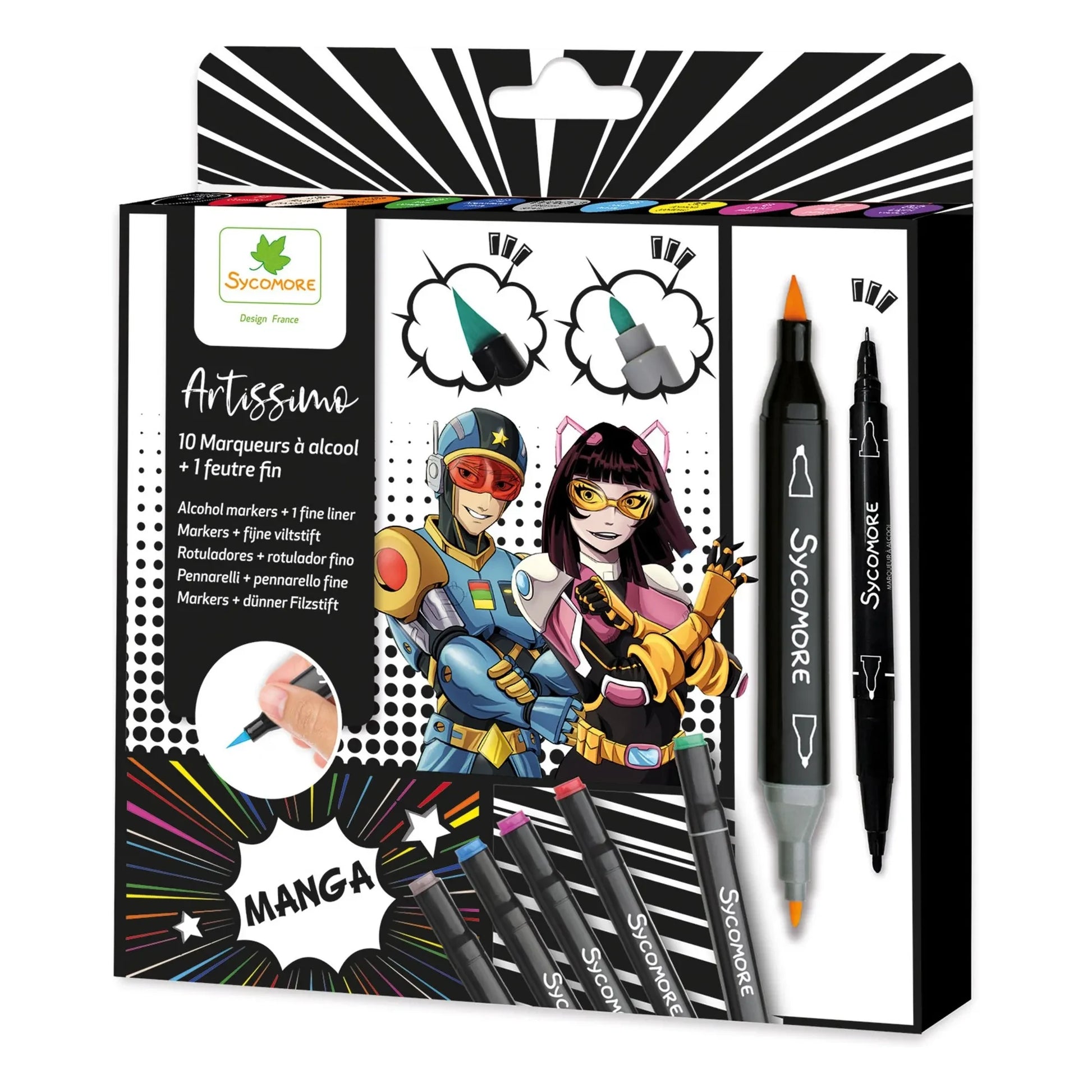 Sycomore - Manga - 10 alcohol markers + 1 fine felt-tip pen