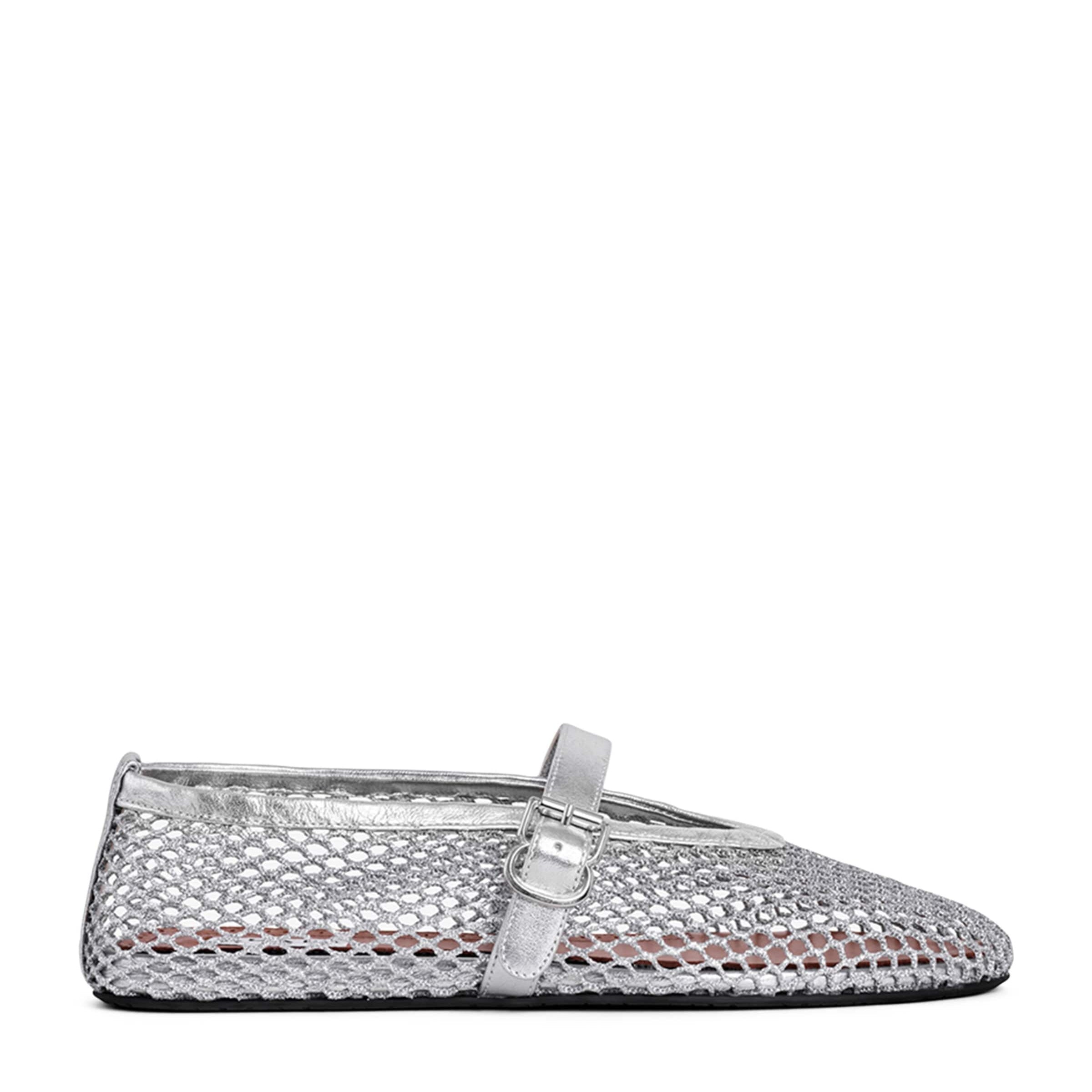 Silver Leather Mesh Ballet Flats