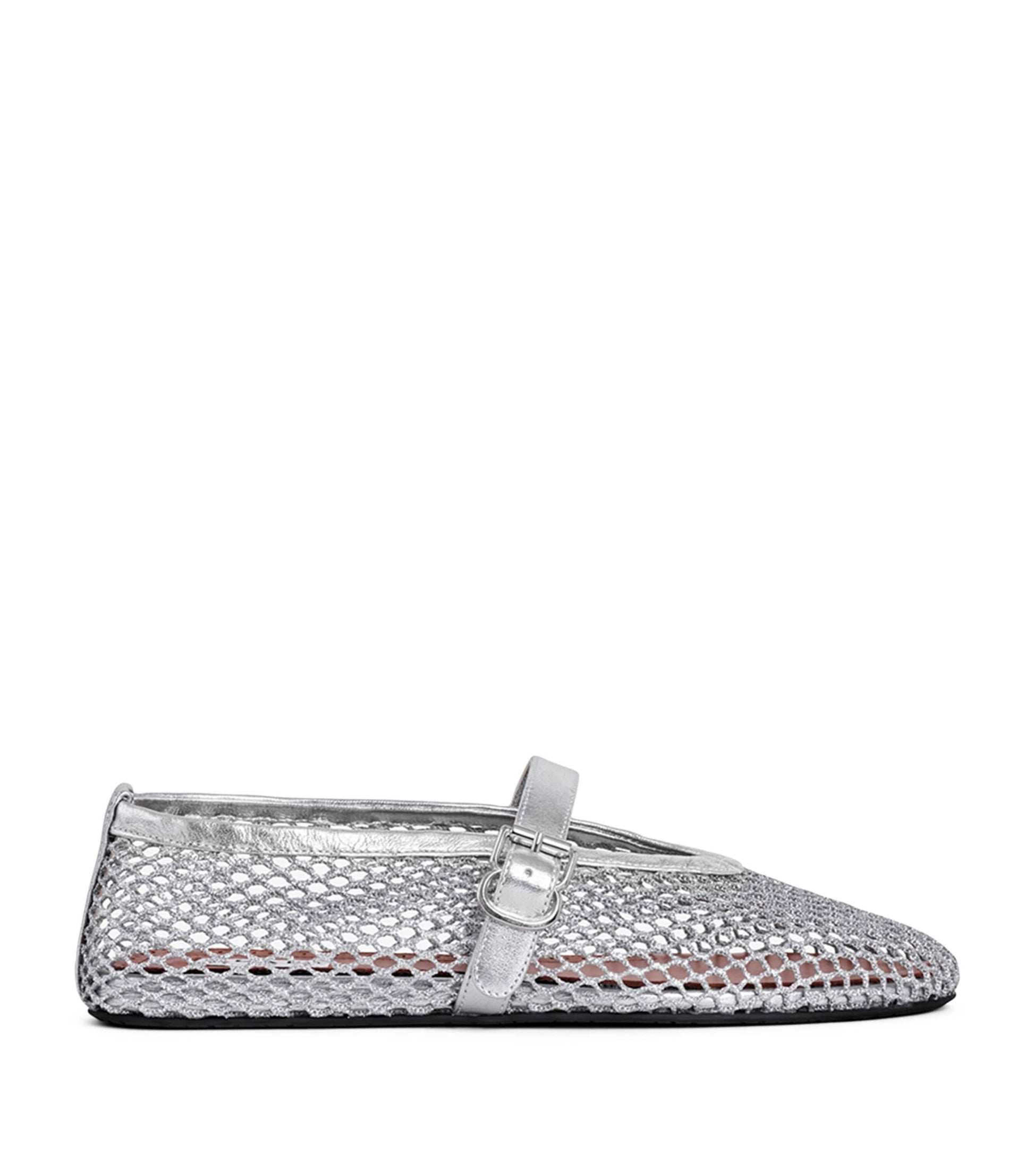 Silver Leather Mesh Ballet Flats