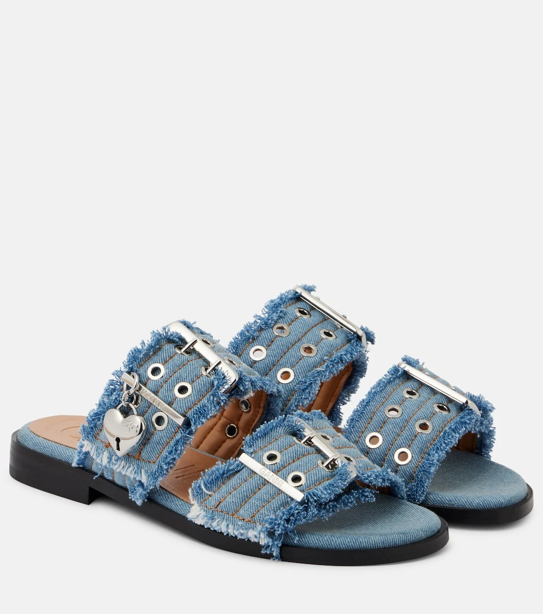 Ganni - Fringed denim sandals