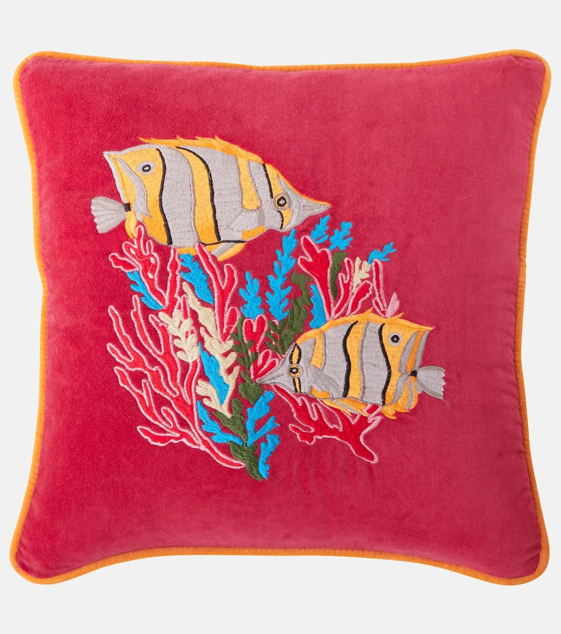 Les-Ottomans - Tropical embroidered cotton velvet cushion