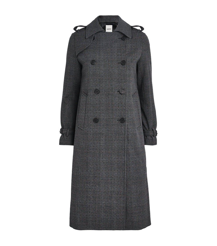 Rhinestone-Embellished Check Trench Coat