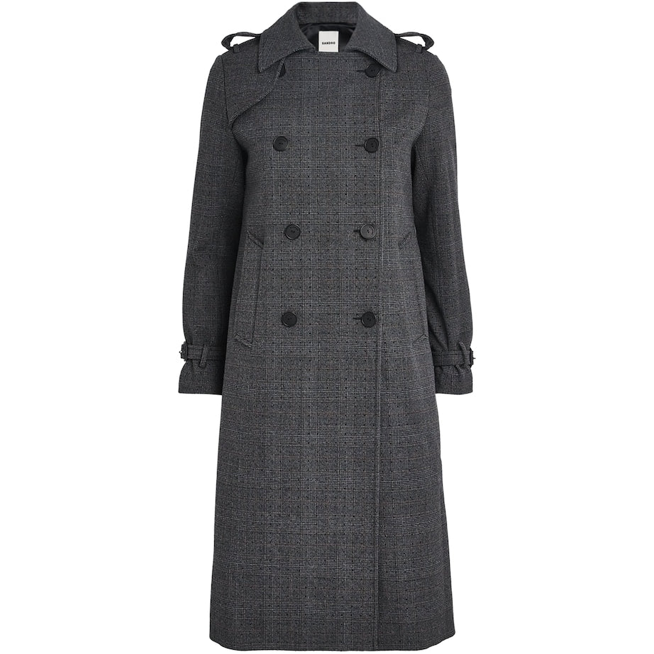 Rhinestone-Embellished Check Trench Coat