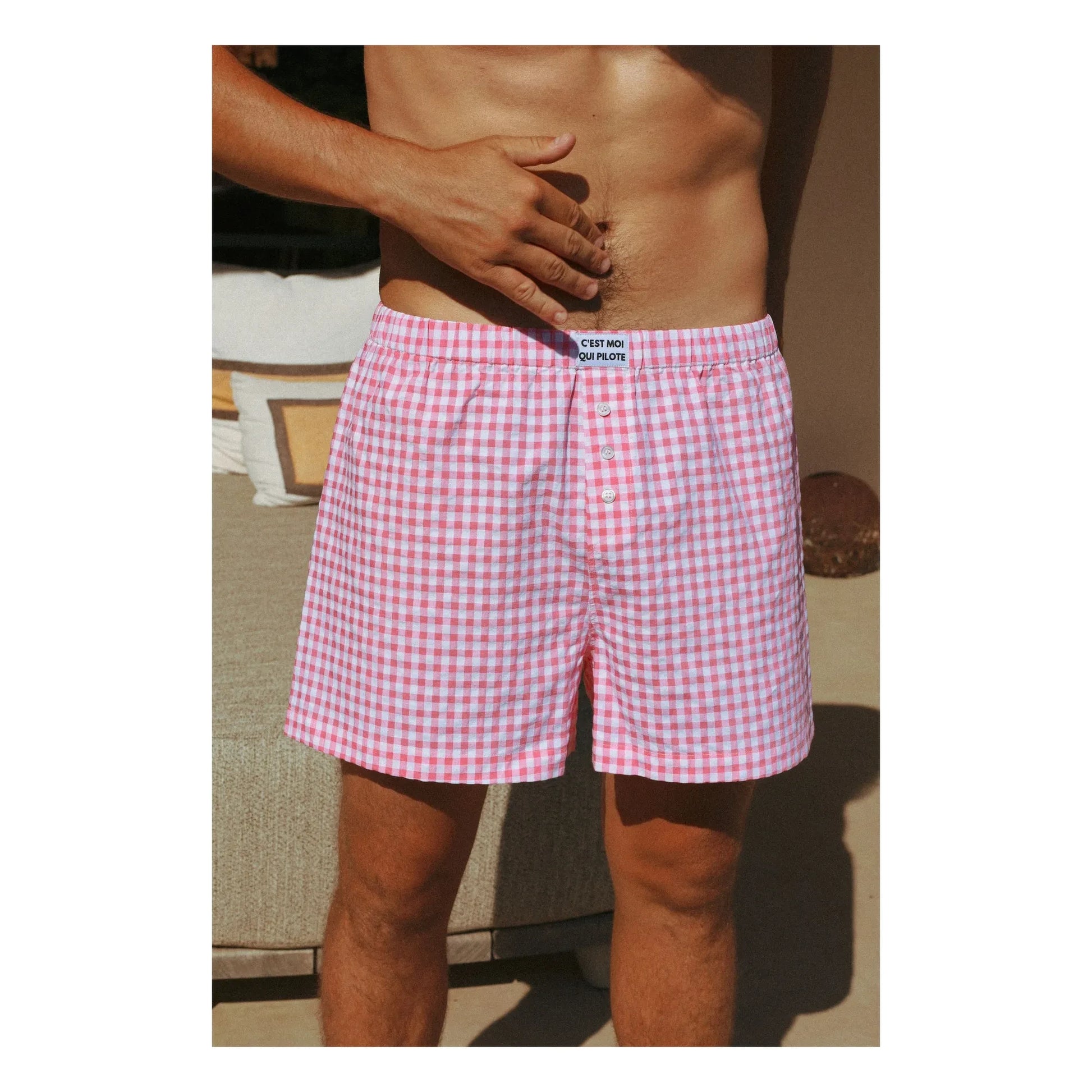 C'est moi qui pilote - Vichy boxer shorts | Pink