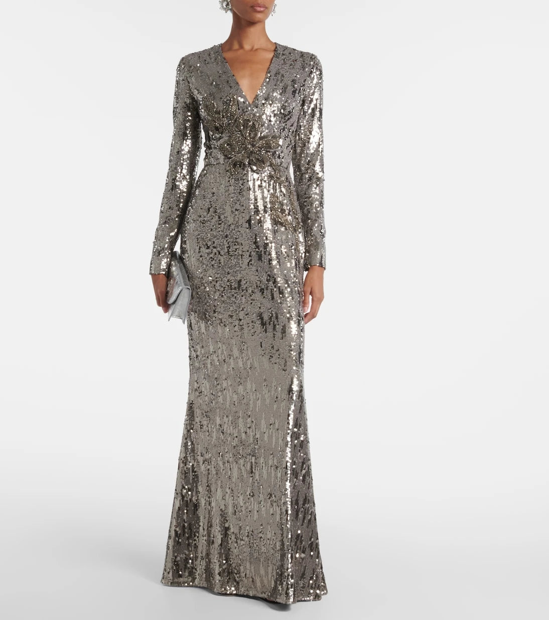 Elie Saab - Floral-appliqué sequined silk-blend gown