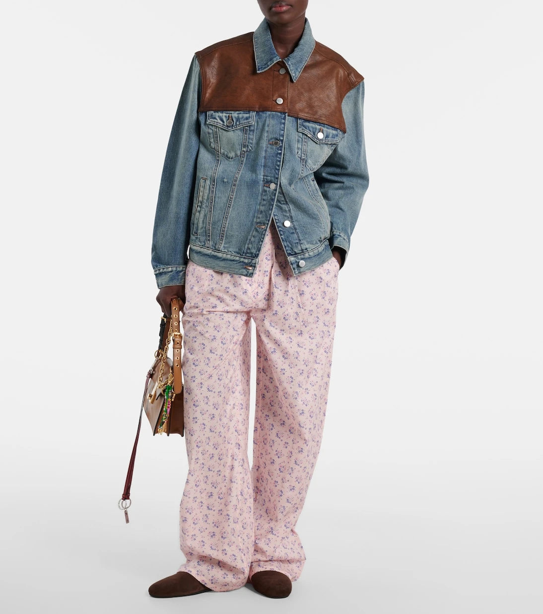 Prada - Leather-trimmed denim jacket