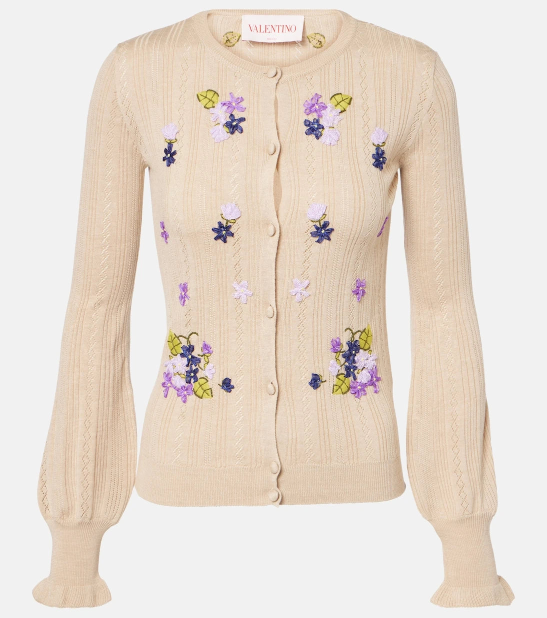 Valentino - Embroidered virgin wool cardigan